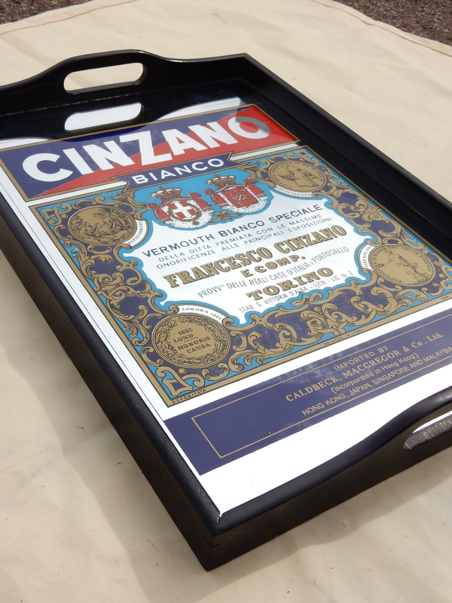 Vintage Cinzano Bianco Werbetablett mit Spiegel – 30 × 42 cm
