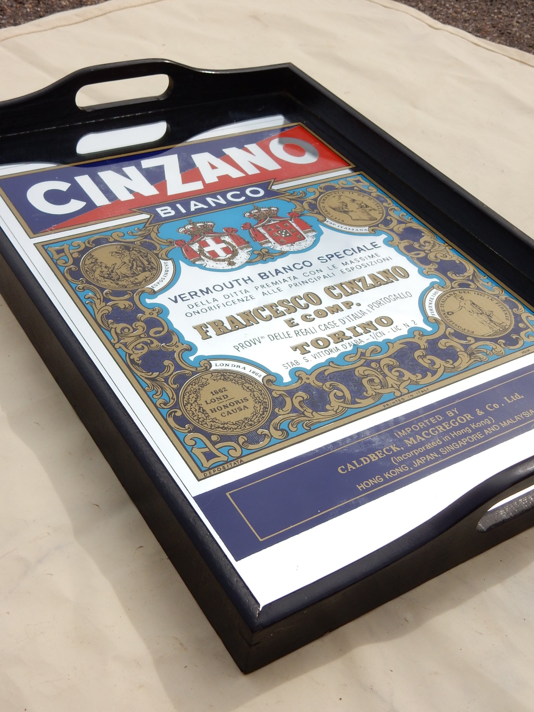 Vintage Cinzano Bianco Werbetablett mit Spiegel – 30 × 42 cm - Artikelbild von Fummel & Gedöns Secondhand-Store