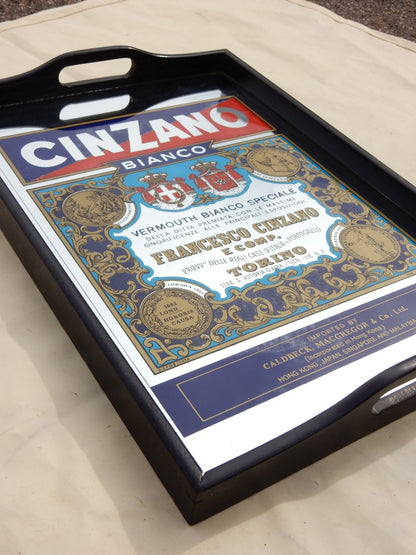 Vintage Cinzano Bianco Werbetablett mit Spiegel – 30 × 42 cm