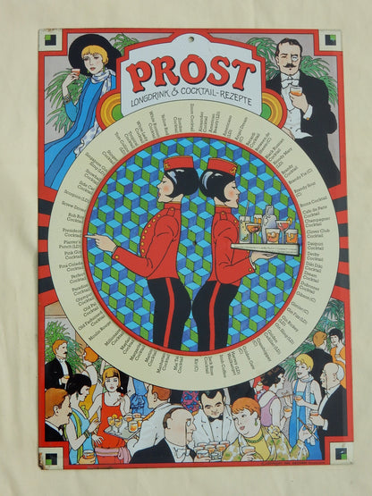 Vintage PROST Cocktail-Rezepttafel mit Drehscheibe – 1986