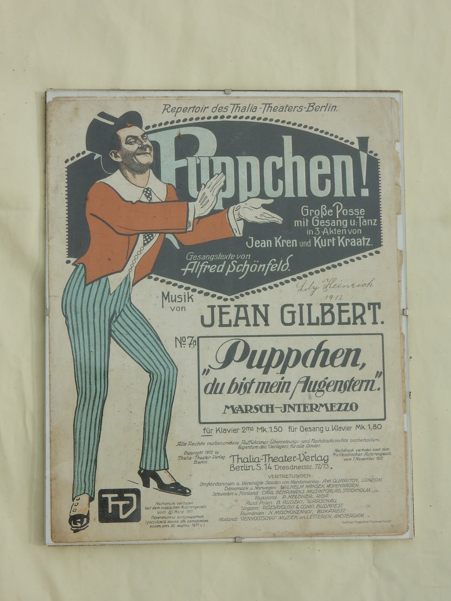 Original 1912/13 „Püppchen, du bist mein Augenstern“ – gerahmte Theater-Notengrafik