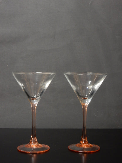 8 Luminarc France Martini- & Cocktailgläser mit Rosé-Stiel – 1970er Jahre