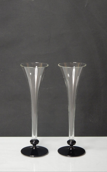 Vintage Sektflöte Frankreich – schwarzer Glasfuß – 1980er Jahre