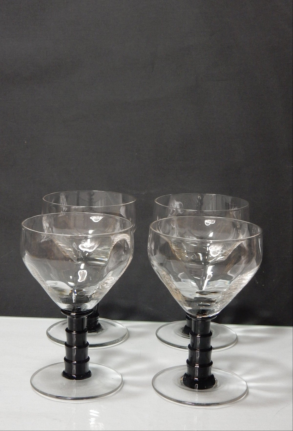 6er Set Vintage Sherrygläser mit schwarzem Stiel, 1970er/80er