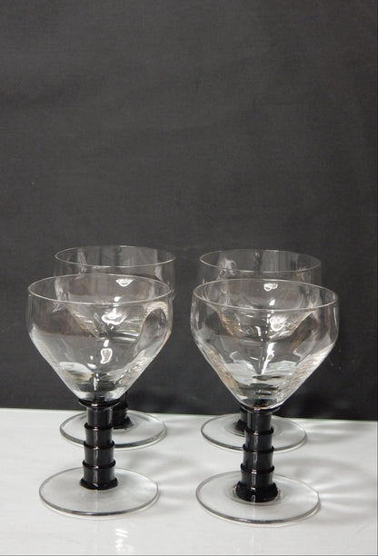 6er Set Vintage Sherrygläser mit schwarzem Stiel, 1970er/80er