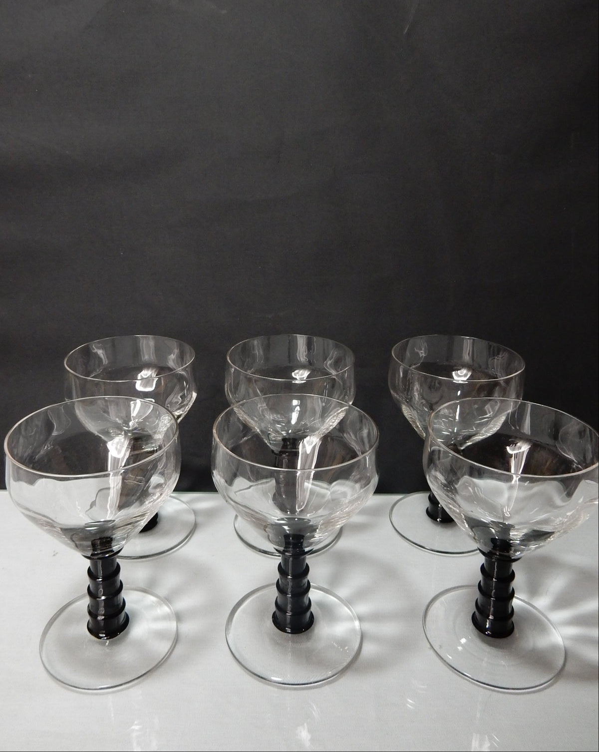 6er Set Vintage Sherrygläser mit schwarzem Stiel, 1970er/80er - Artikelbild von Fummel & Gedöns Secondhand-Store