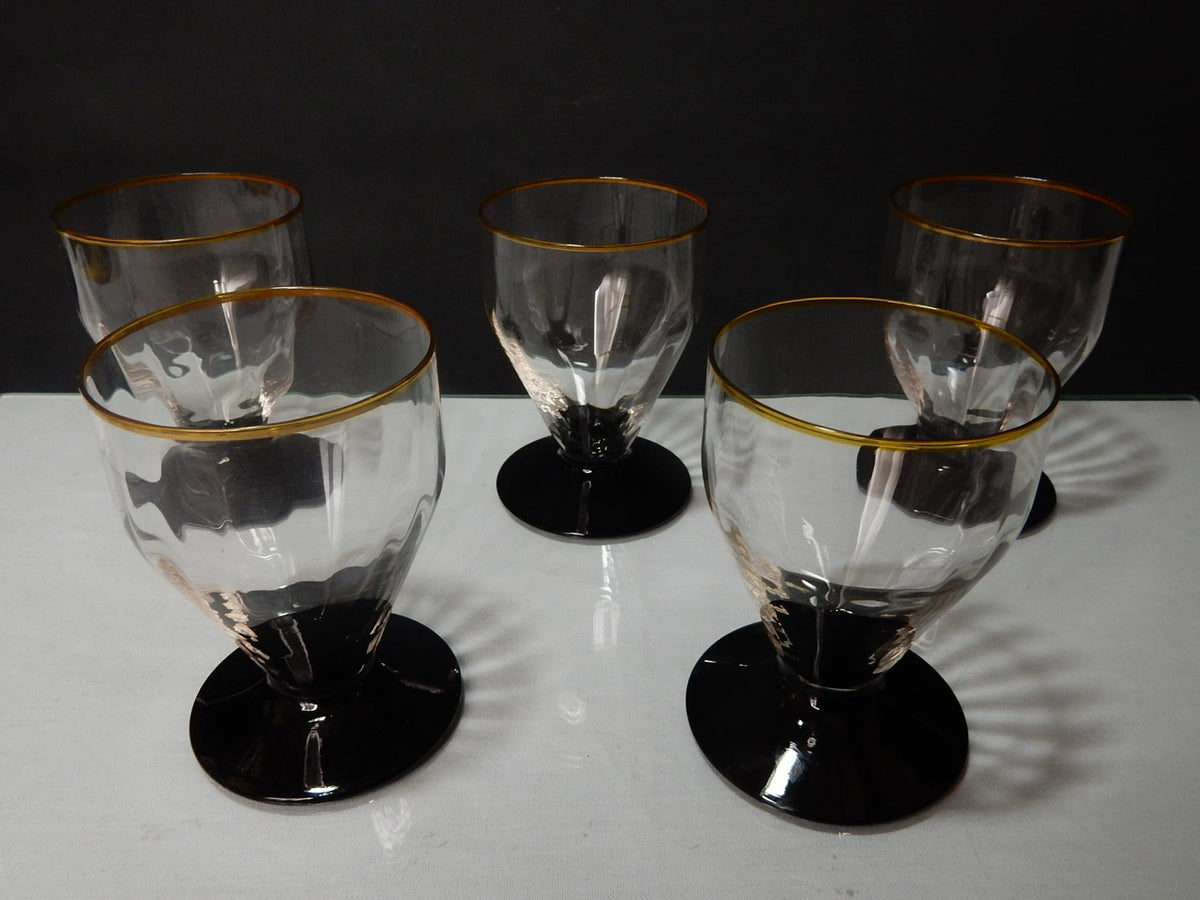 Vintage Likörgläser mit schwarzem Fuß &amp; Goldrand – 5er Set – 1960er/70er - Artikelbild von Fummel & Gedöns Secondhand-Store