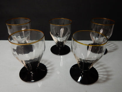 Vintage Likörgläser mit schwarzem Fuß & Goldrand – 5er Set – 1960er/70er