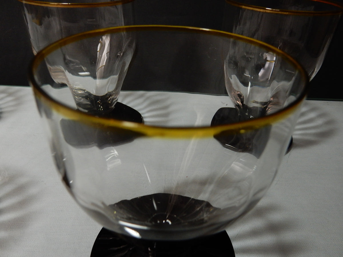 Vintage Likörgläser mit schwarzem Fuß & Goldrand – 5er Set – 1960er/70er