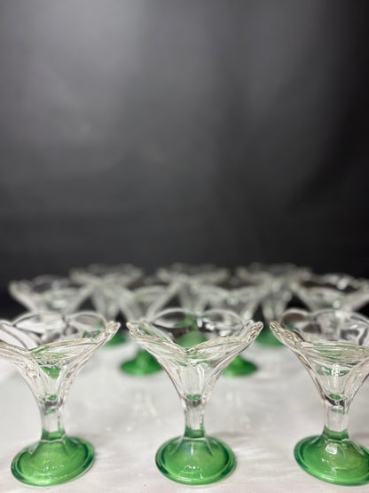 10er Set Borgonovo Dessertschalen / Eisbecher – grüner Fuß – Italien – Vintage