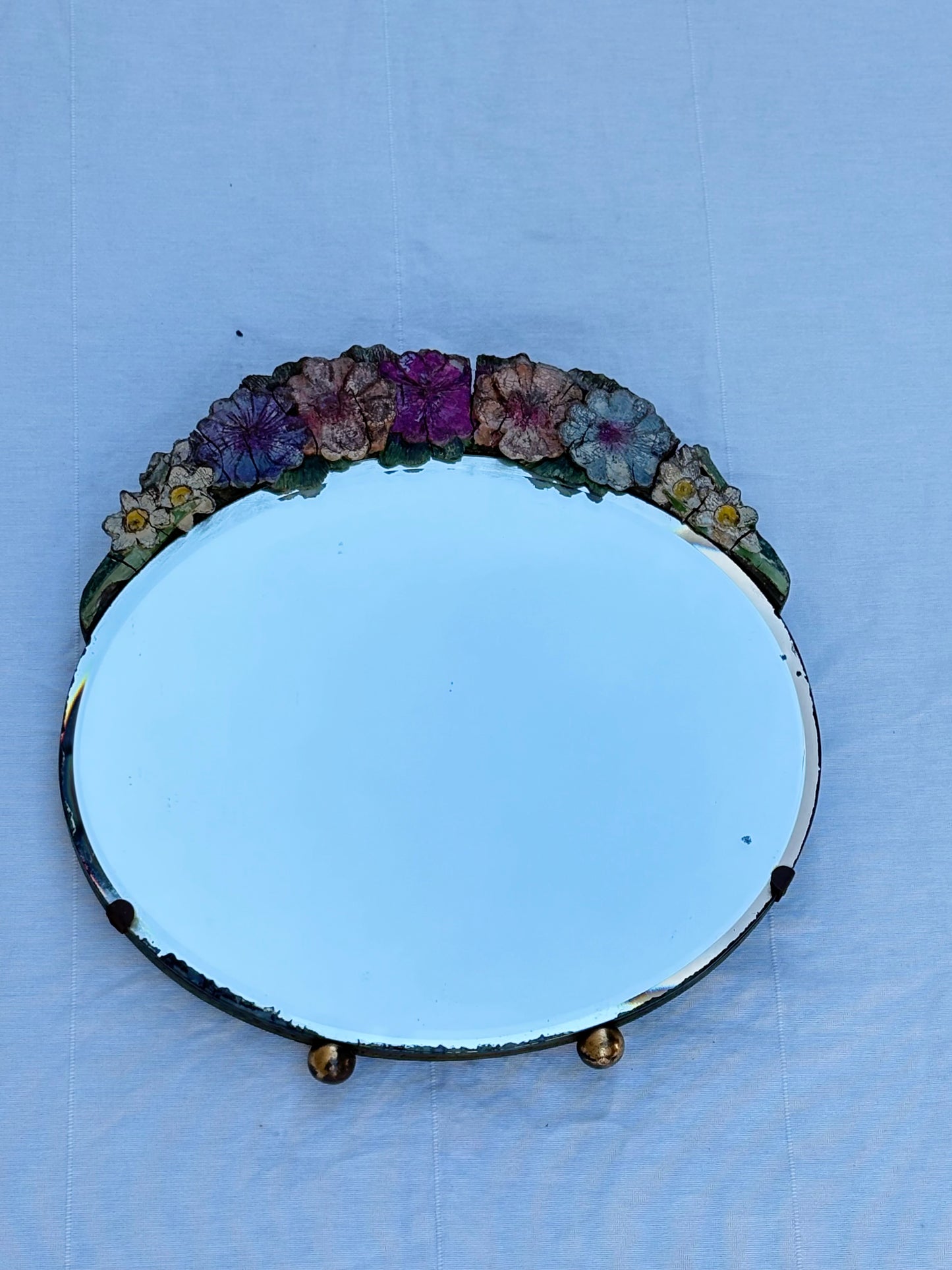 Vintage Tischspiegel mit plastischem Blumendekor