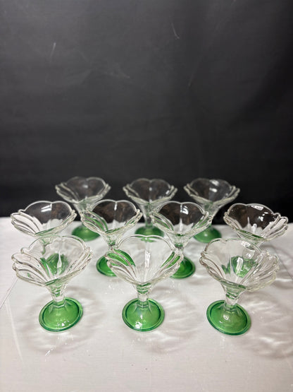 10er Set Borgonovo Dessertschalen / Eisbecher – grüner Fuß – Italien – Vintage