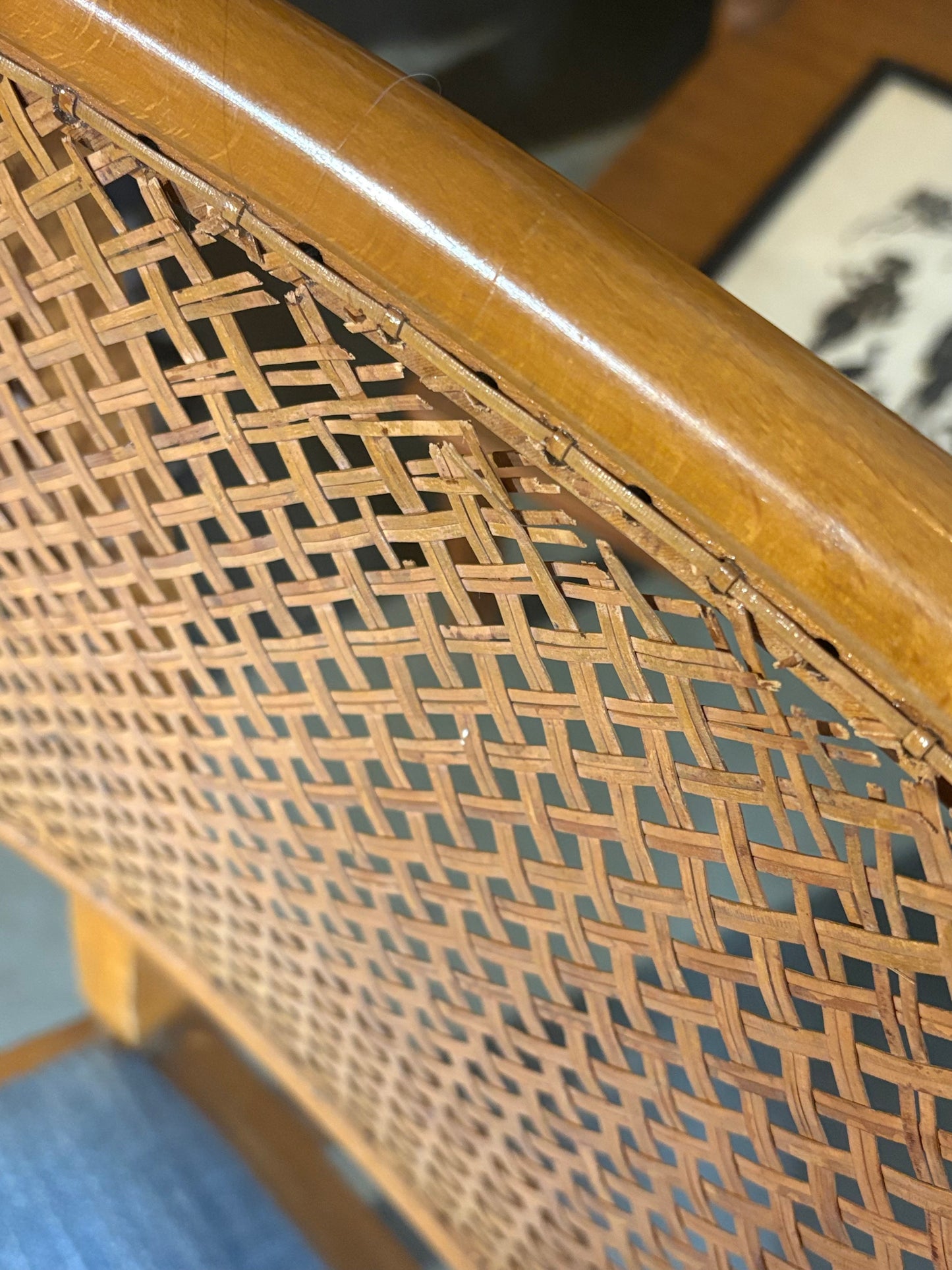 Mid-Century Stuhl mit Polstersitz - Wiener Geflecht