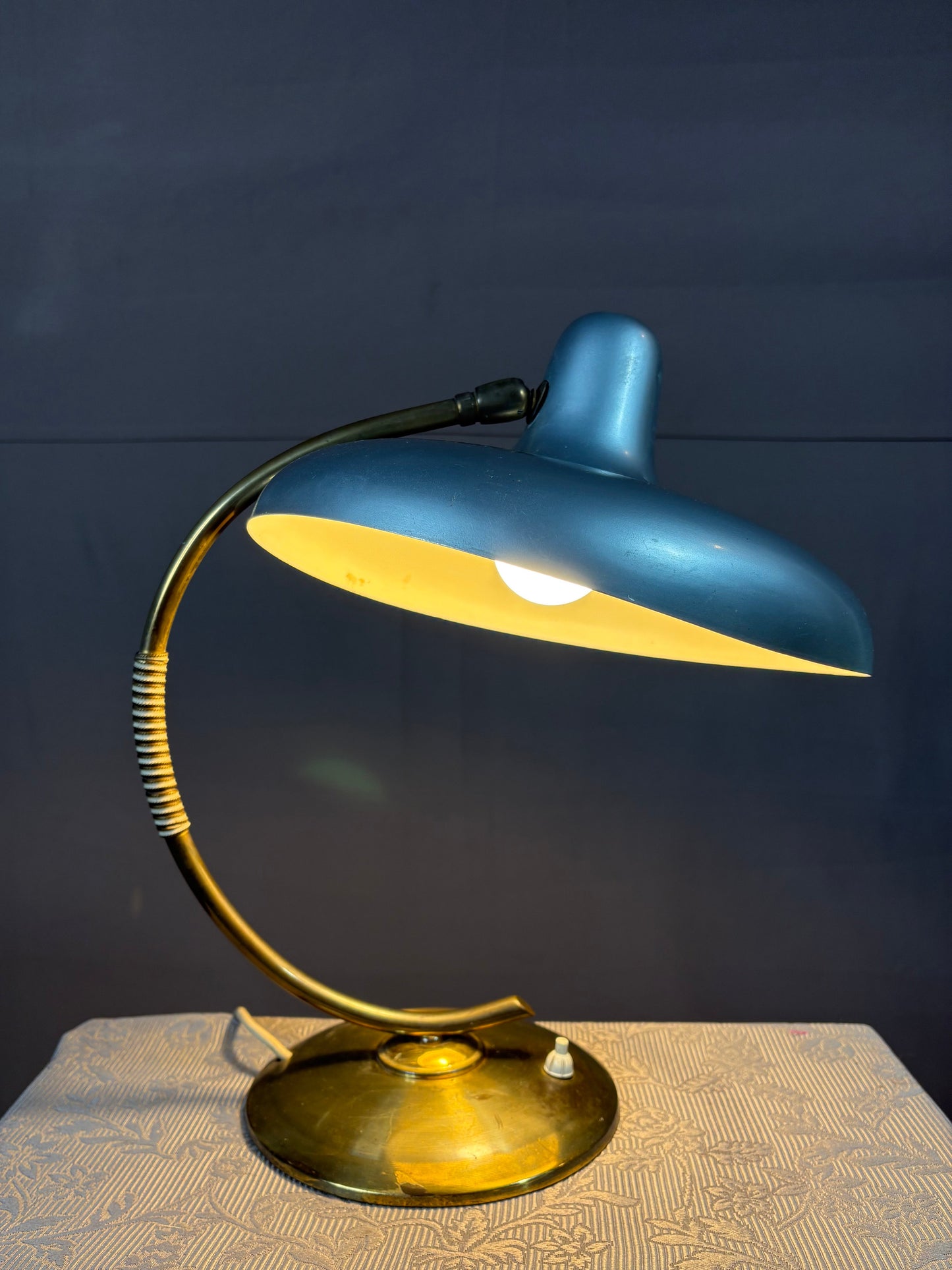 Retro Messing-Lampe - blau-metallic - Space Age
