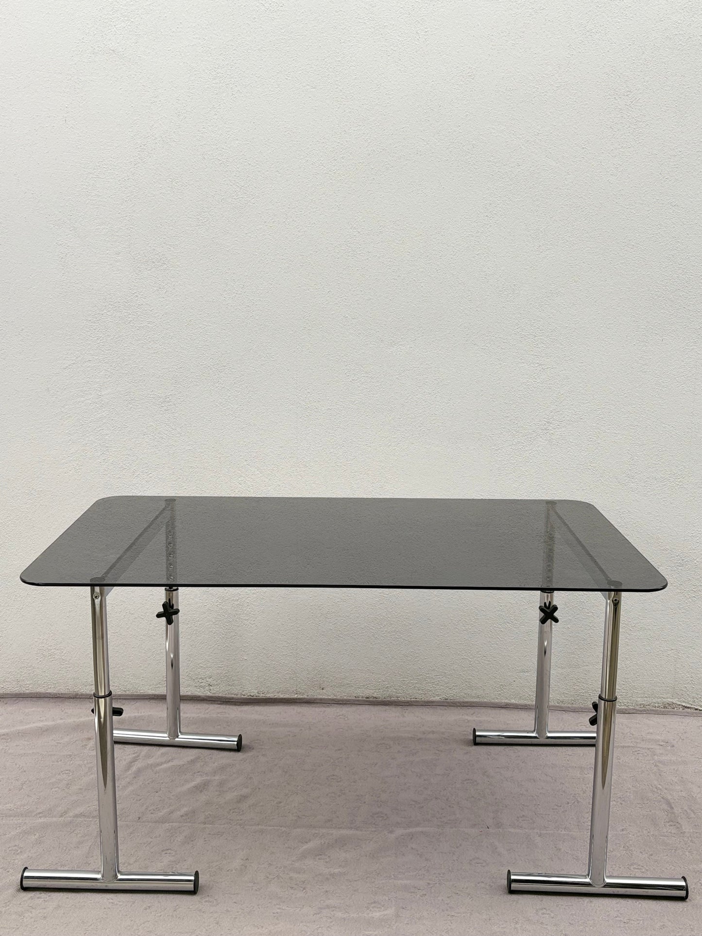 Space Age Glastisch - Chrom - höhenverstellbar