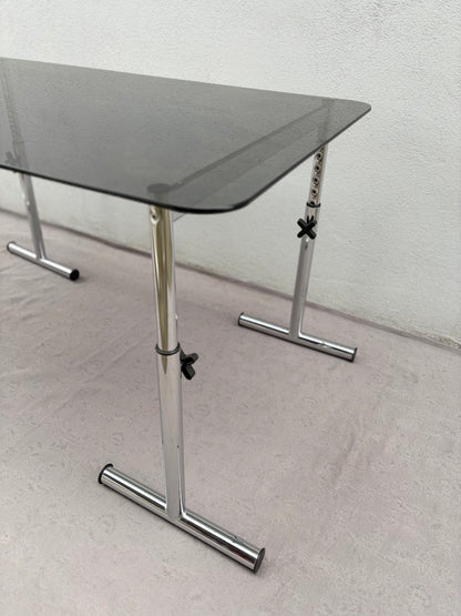 Space Age Glastisch - Chrom - höhenverstellbar