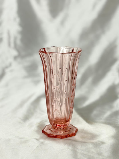 Rosa Art-déco Pressglasvase – Gesamtansicht