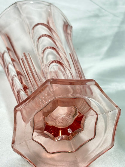 Rosa Art-déco Pressglasvase – Boden und Standfuß
