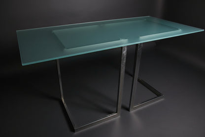 Space Age Glastisch (160 x 80 cm) - Stahlkufen in V-Form