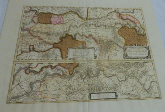 "Descriptio Fluminum Rheni, Vahalis et Mosae" - Kupferstich 17. Jhdt.