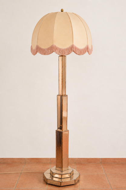 Art-Déco / Hollywood-Regency Stehlampe - Spiegelglas rosé - 30er