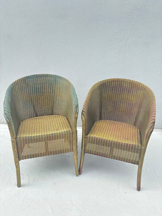 Vintage 2er Set Korbsessel mit Pastellpatina