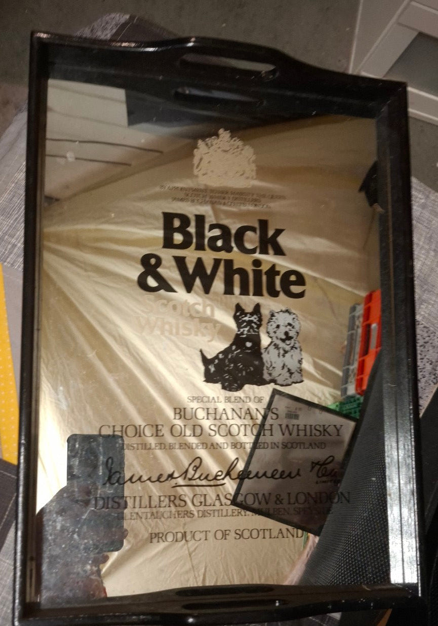 Black &amp; White Buchanan’s Scotch Whisky Werbespiegel – großes Format - Artikelbild von Fummel & Gedöns Secondhand-Store