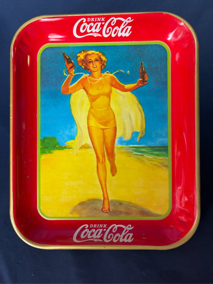 Vintage Coca-Cola Serviertablett Running Girl Strandmotiv, Vorderseite