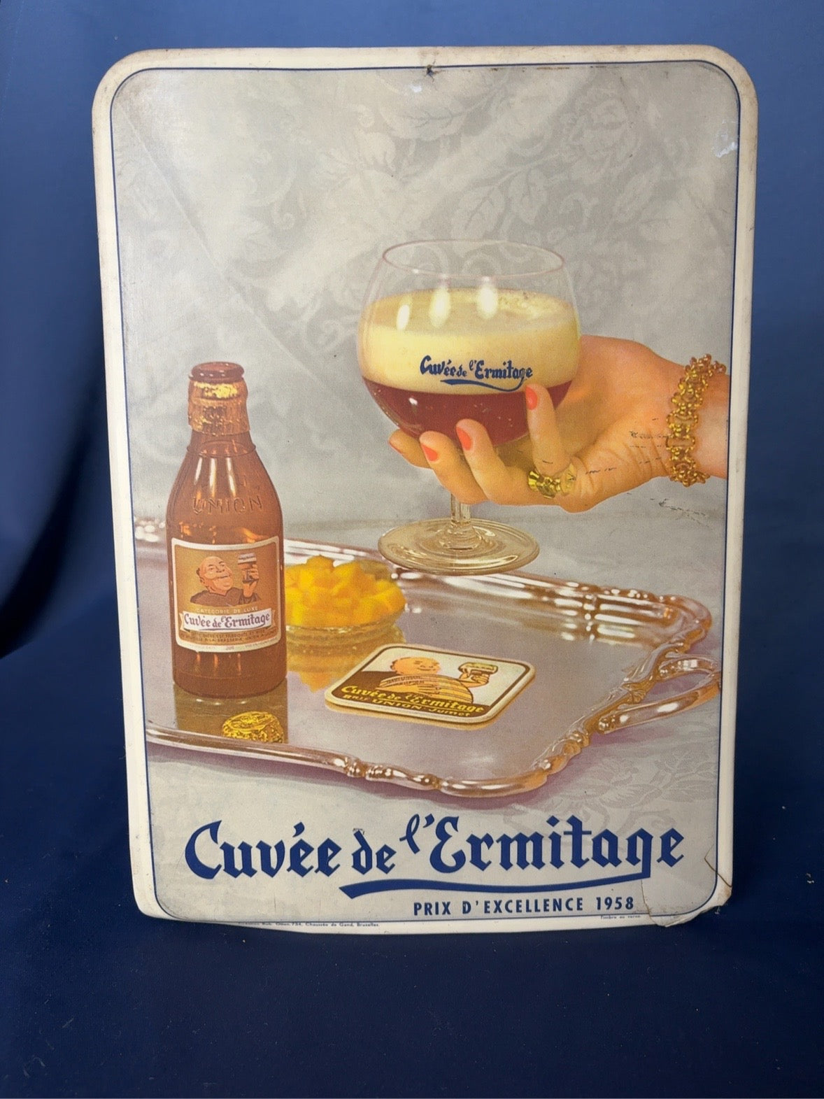 Vintage Cuvée de l’Ermitage Bier-Werbeschild – Belgien – Prix d’Excellence 1958 – 34 × 24 cm - Artikelbild von Fummel & Gedöns Secondhand-Store