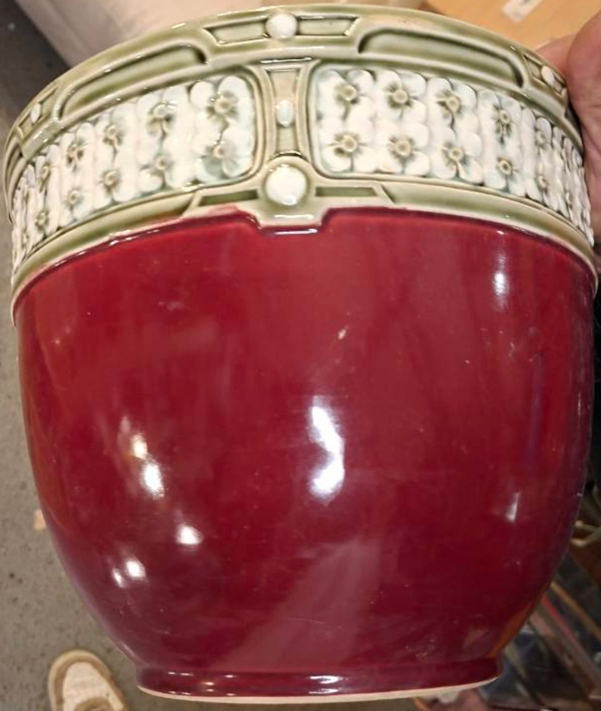 Jugendstil Cachepot Fives-Lille De Bruyn – Barbotine Modell 4660 - Artikelbild von Fummel & Gedöns Secondhand-Store