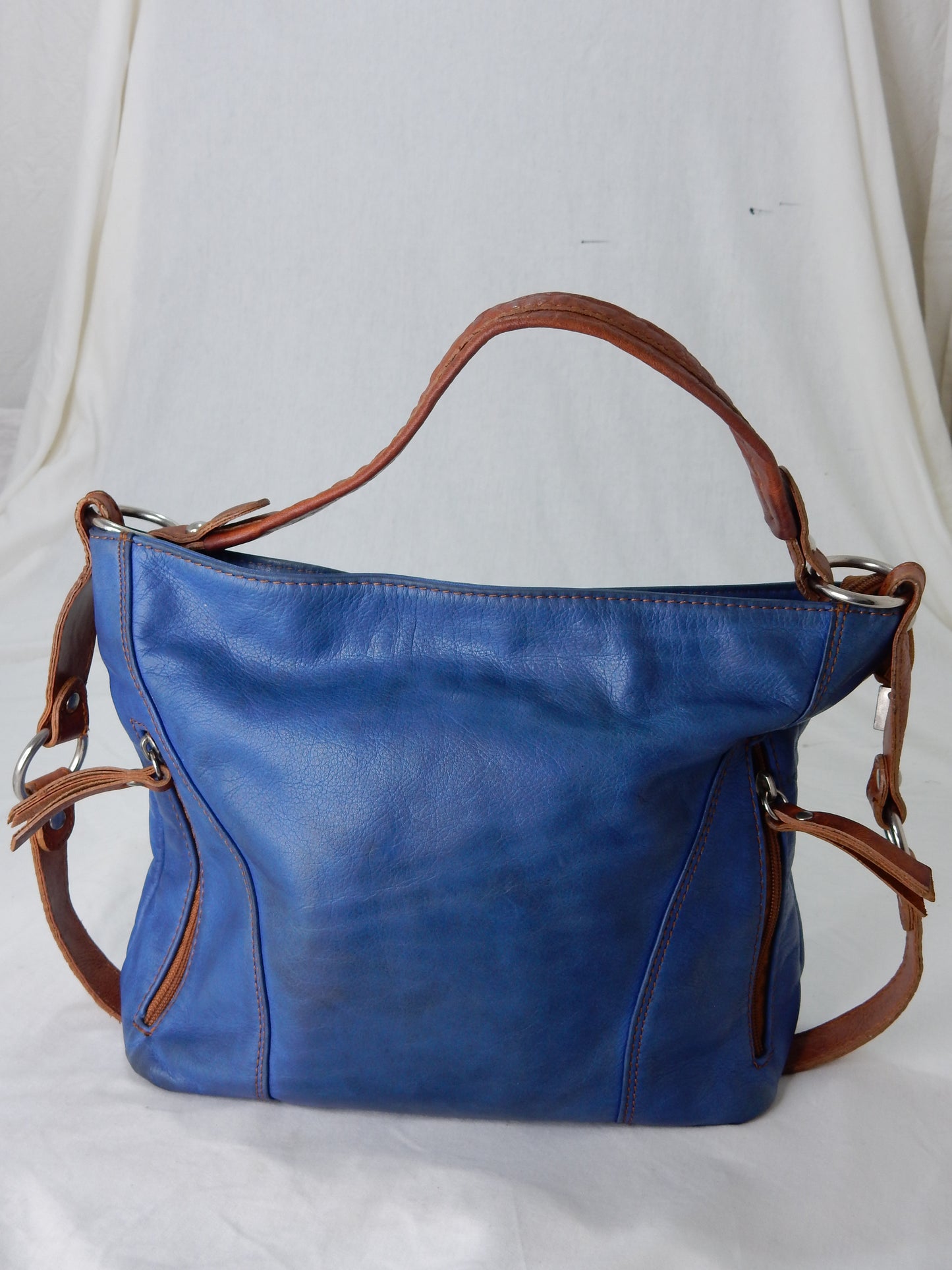 Italienische Leder-Handtasche blau/braun