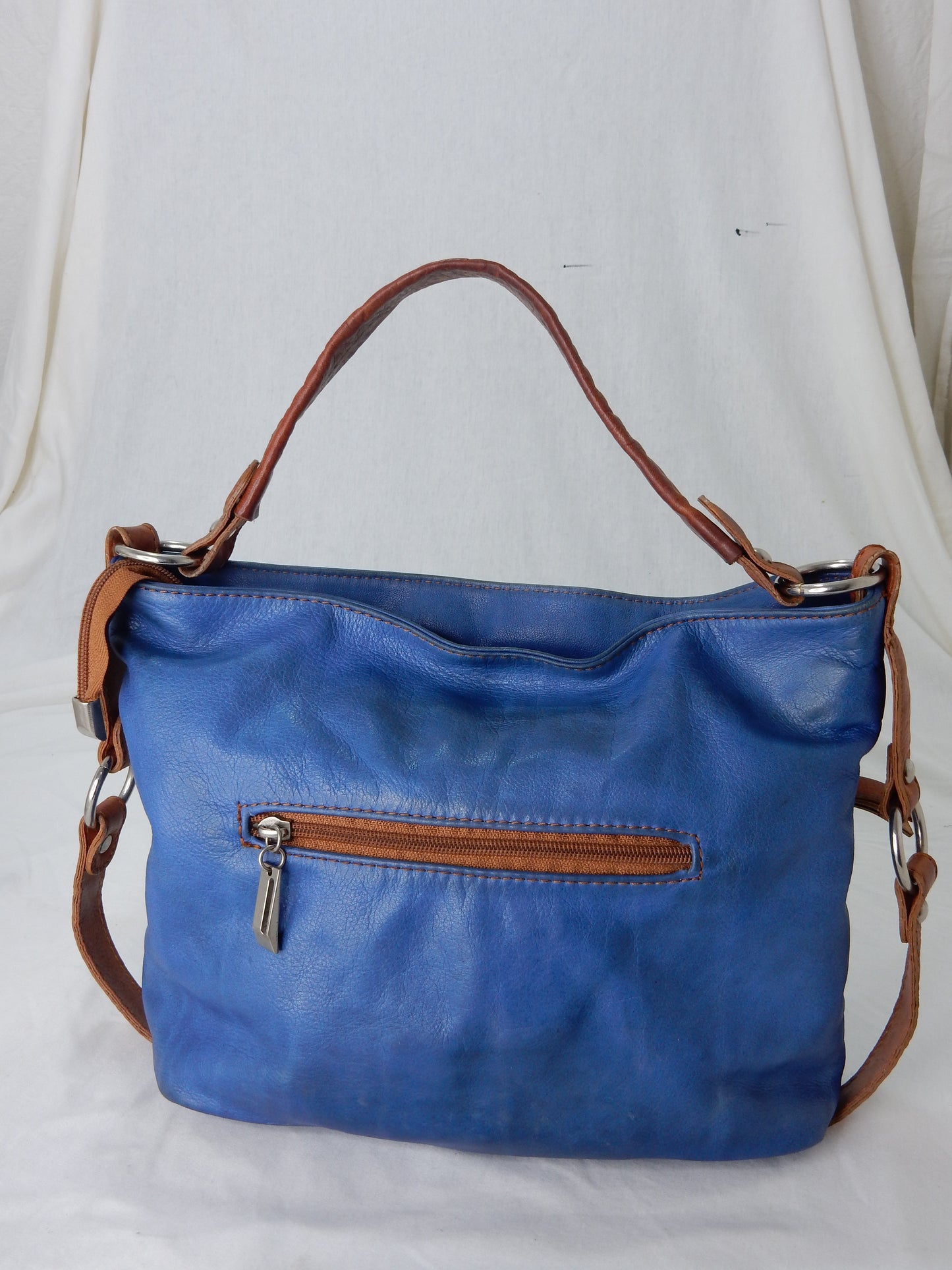 Italienische Leder-Handtasche blau/braun