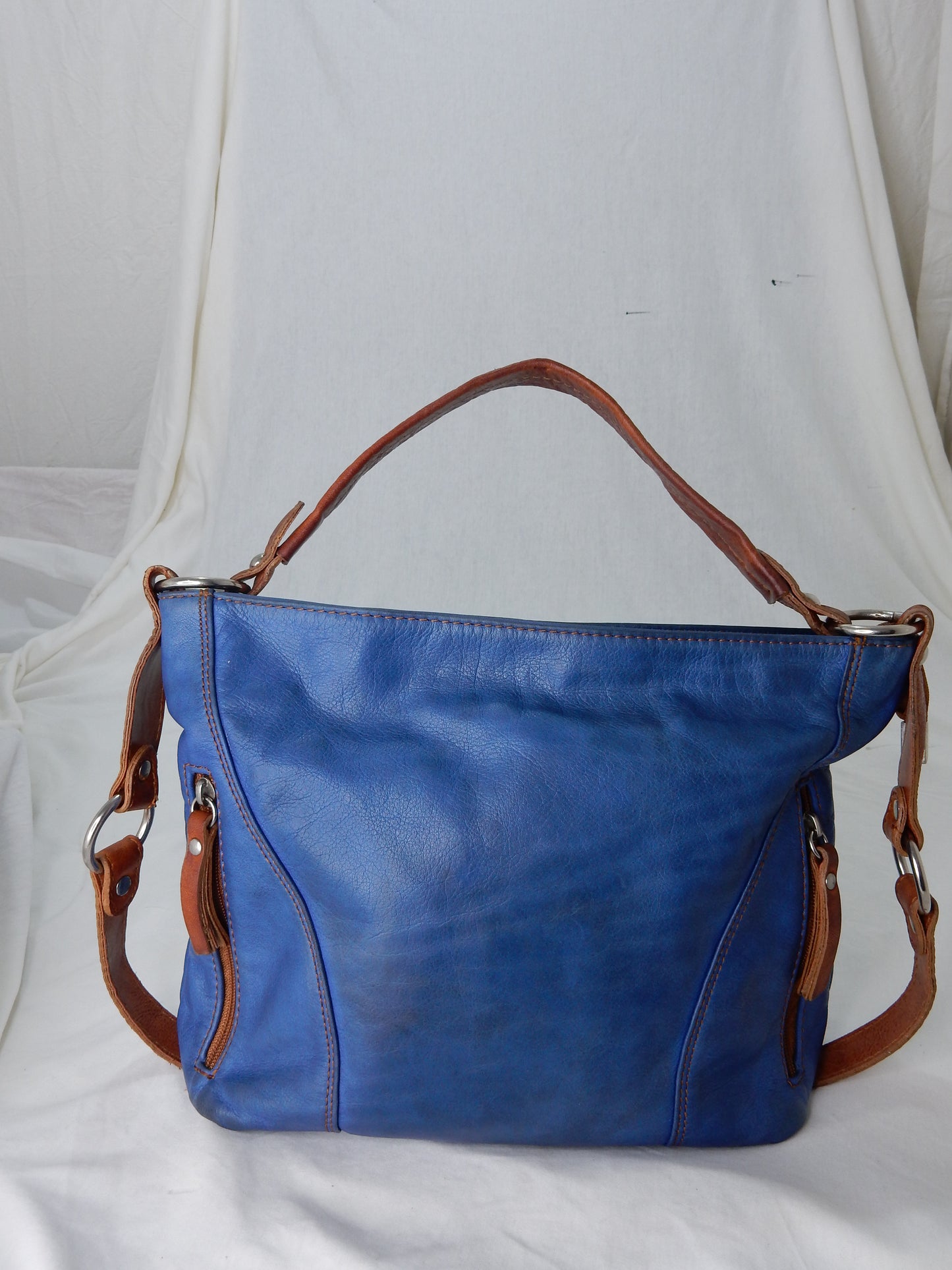 Italienische Leder-Handtasche blau/braun