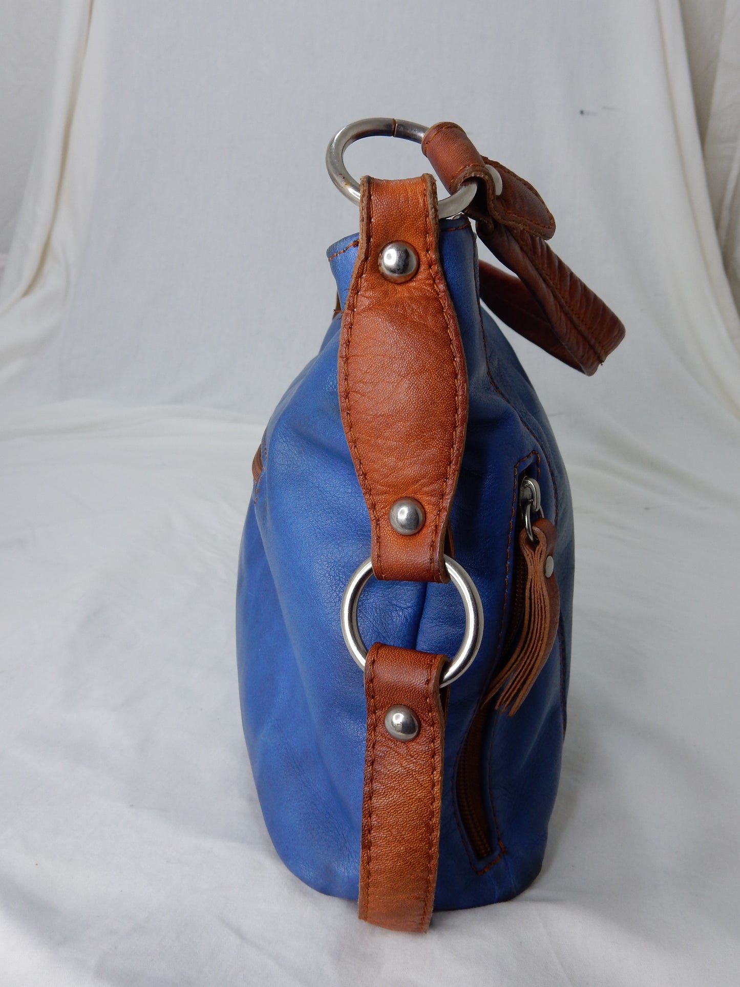 Italienische Leder-Handtasche blau/braun