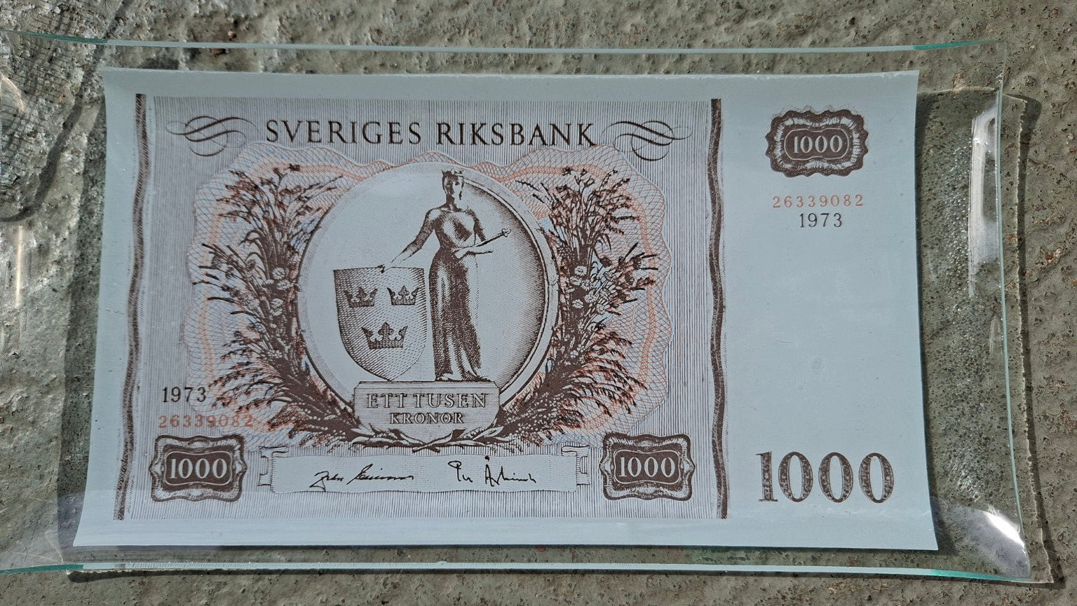 3er Konvolut Vintage Glasplatten – Schweden Banknoten &amp; Pflanzendekor - Artikelbild von Fummel & Gedöns Secondhand-Store