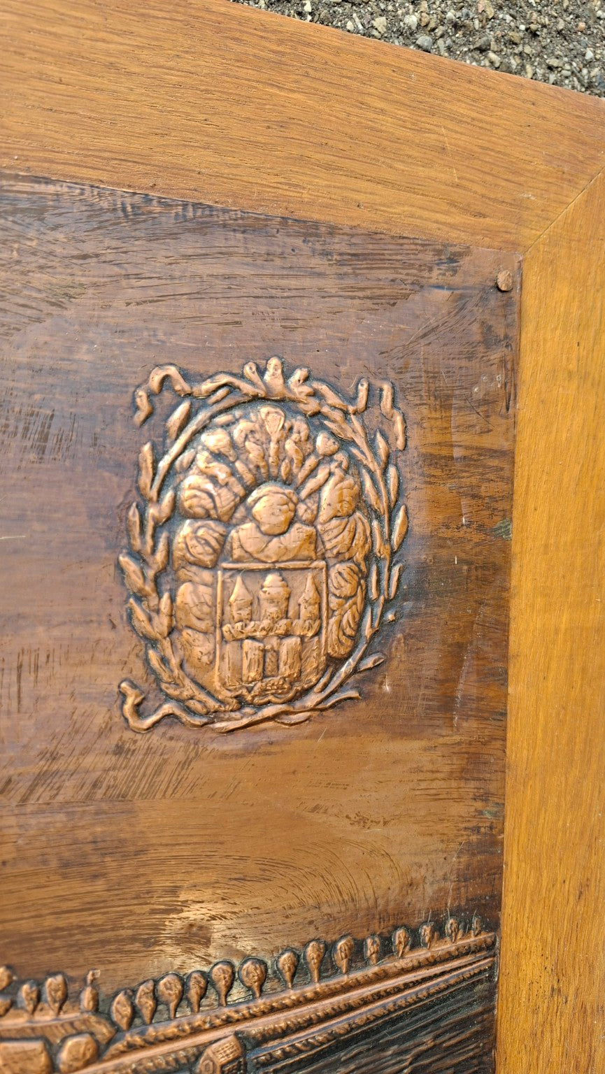 Vintage Kupferrelief Hamburg, Wappenmedaillon und Reliefdetail
