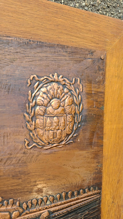 Vintage Kupferrelief Hamburg, Wappenmedaillon und Reliefdetail