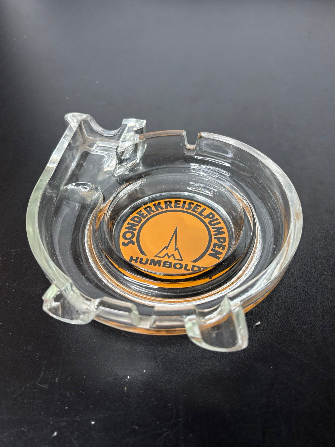 Vintage Humboldt Sonderkreiselpumpen Werbeaschenbecher aus Glas Ø 13 cm - Artikelbild von Fummel & Gedöns Secondhand-Store