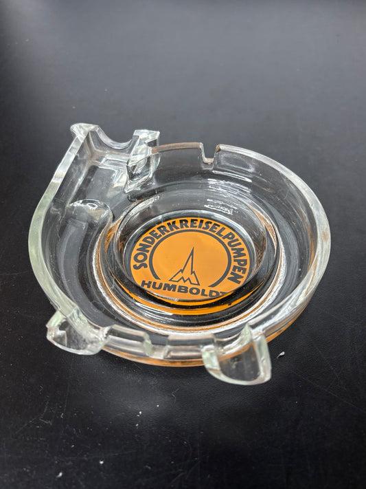 Vintage Humboldt Sonderkreiselpumpen Werbeaschenbecher aus Glas