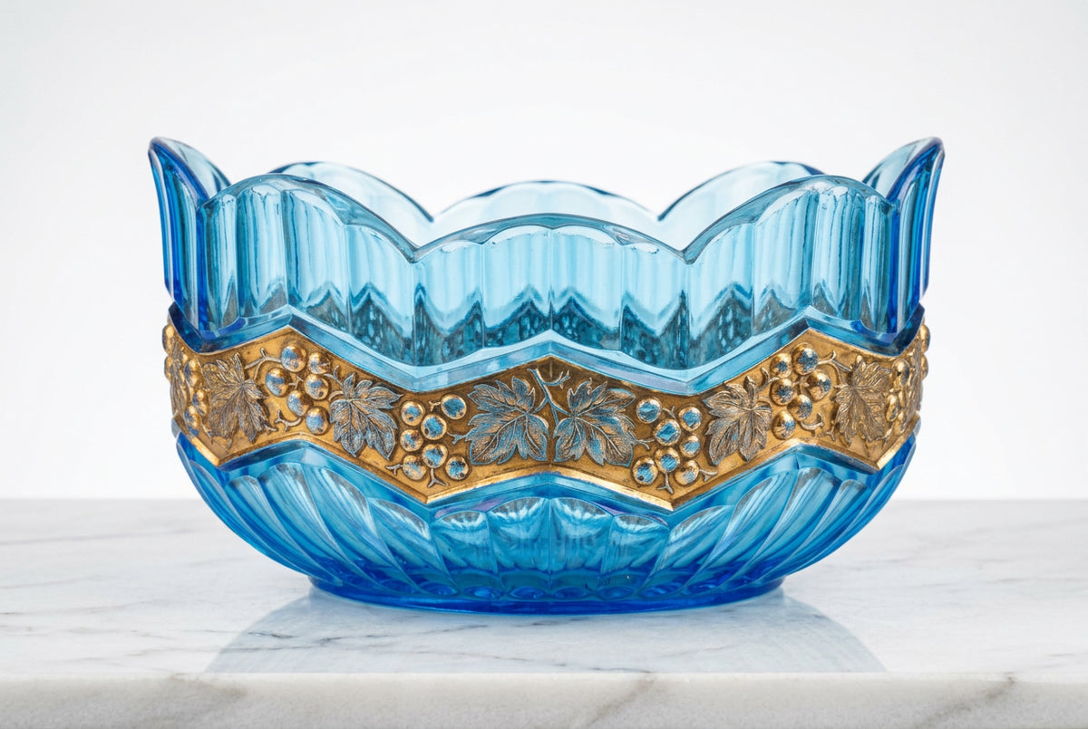 Brockwitz Ariadne Art Déco Glasschale – Blau mit Golddekor, um 1930 - Artikelbild von Fummel & Gedöns Secondhand-Store