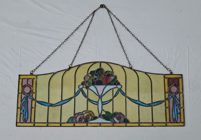 Großes Jugendstil Bleiglas-Fensterbild 180 cm – Rosen & Früchtestillleben