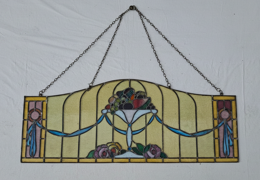 Großes Jugendstil Bleiglas-Fensterbild 180 cm – Rosen & Früchtestillleben