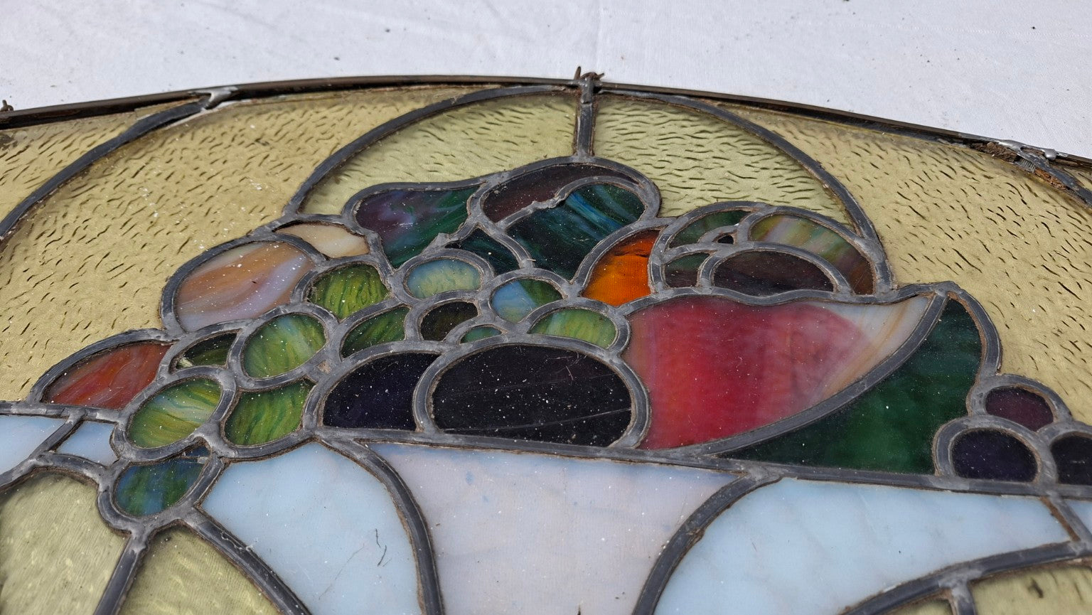 Großes Jugendstil Bleiglas-Fensterbild 180 cm – Rosen &amp; Früchtestillleben - Artikelbild von Fummel & Gedöns Secondhand-Store