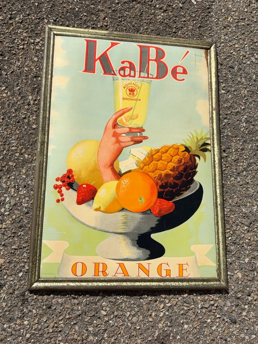 Vintage KaBé Orange Werbetafel von Konings Bronnen, 35 x 24,5 cm