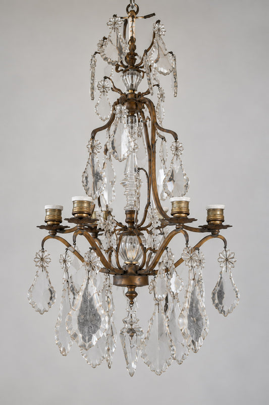 Großer französischer Louis-XV-Käfig-Kronleuchter 17./18. Jhdt. – Bronze & Kristall