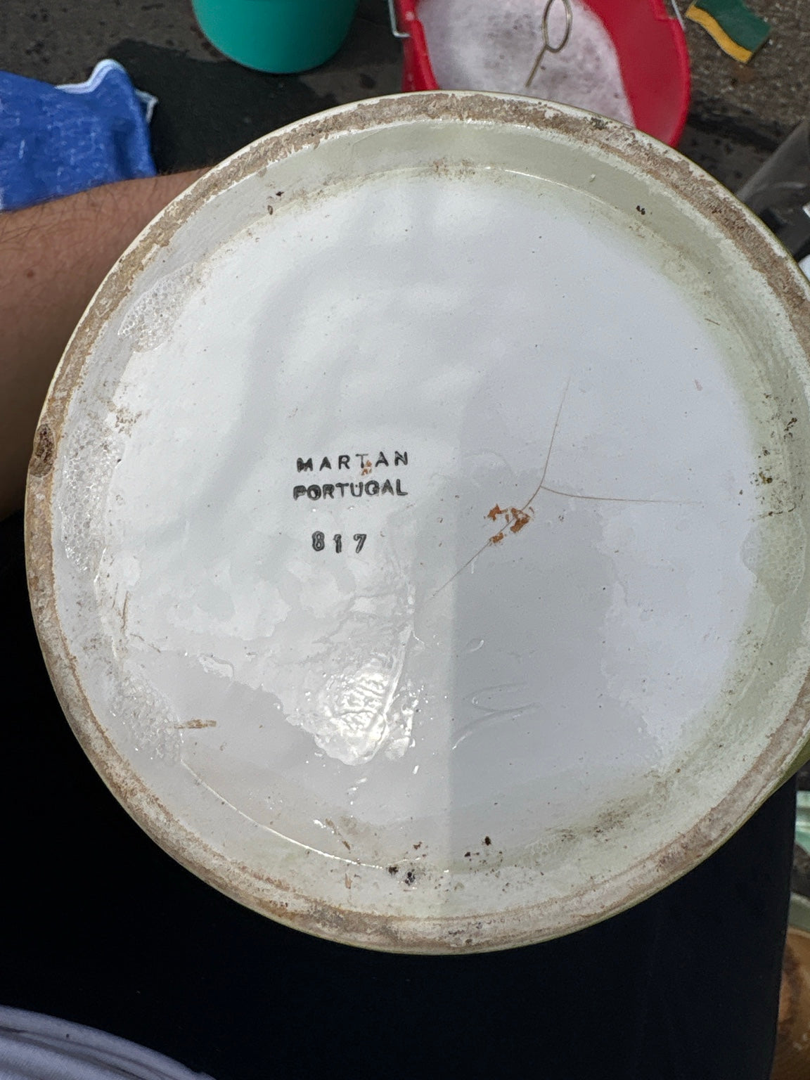 Vintage Martan Portugal 817 Keramik-Übertopf – Rosa &amp; Grün - Artikelbild von Fummel & Gedöns Secondhand-Store