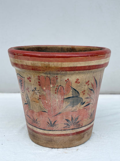 Großer handbemalter Vintage Pflanzkübel aus Terrakotta im Tlaquepaque-Stil