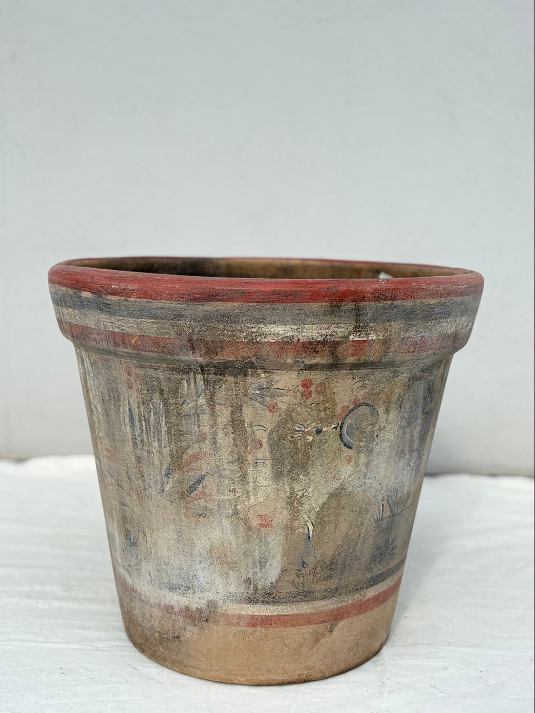 Großer Vintage Terrakotta Pflanztopf aus Mexiko, handbemalt, 40 x 45 cm