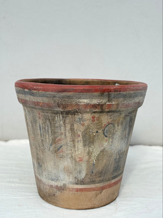 Großer Vintage Terrakotta Pflanztopf aus Mexiko, handbemalt, 40 x 45 cm