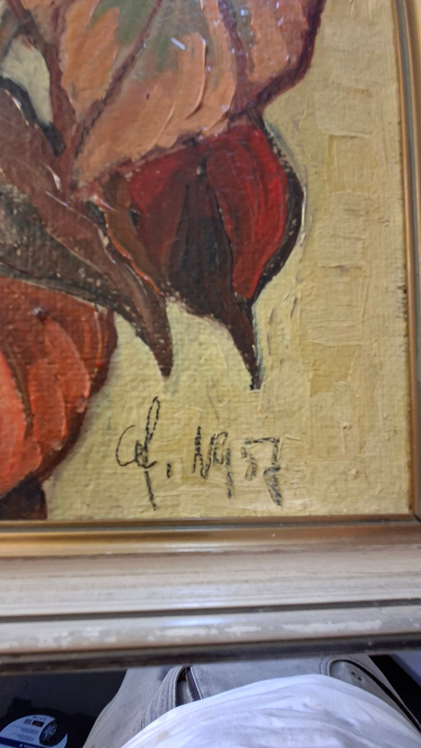 Pflanzenstillleben von 1957 – signiertes Gemälde mit Rahmen - Artikelbild von Fummel & Gedöns Secondhand-Store